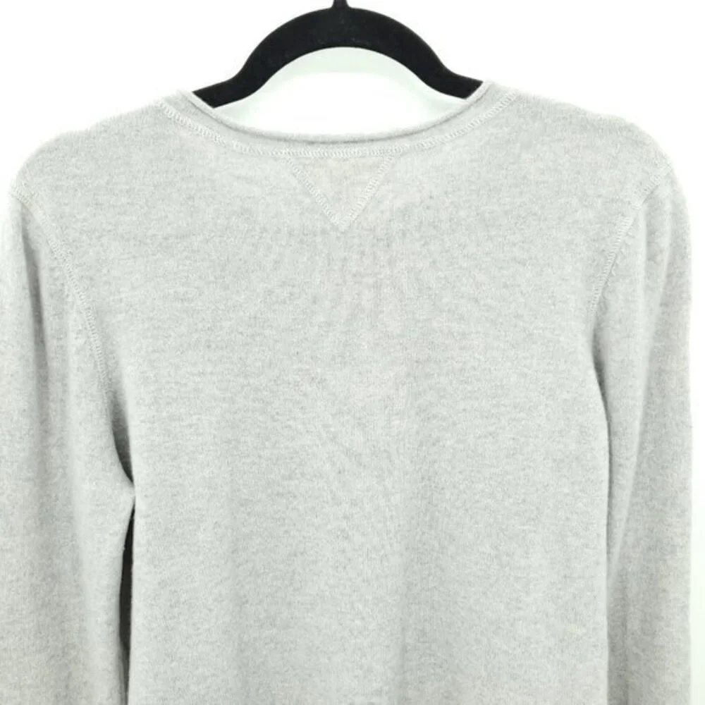 Lisa Todd 100% Cashmere Embroidered Evil Eye Rolled Hem Sweater M Gray/Blue